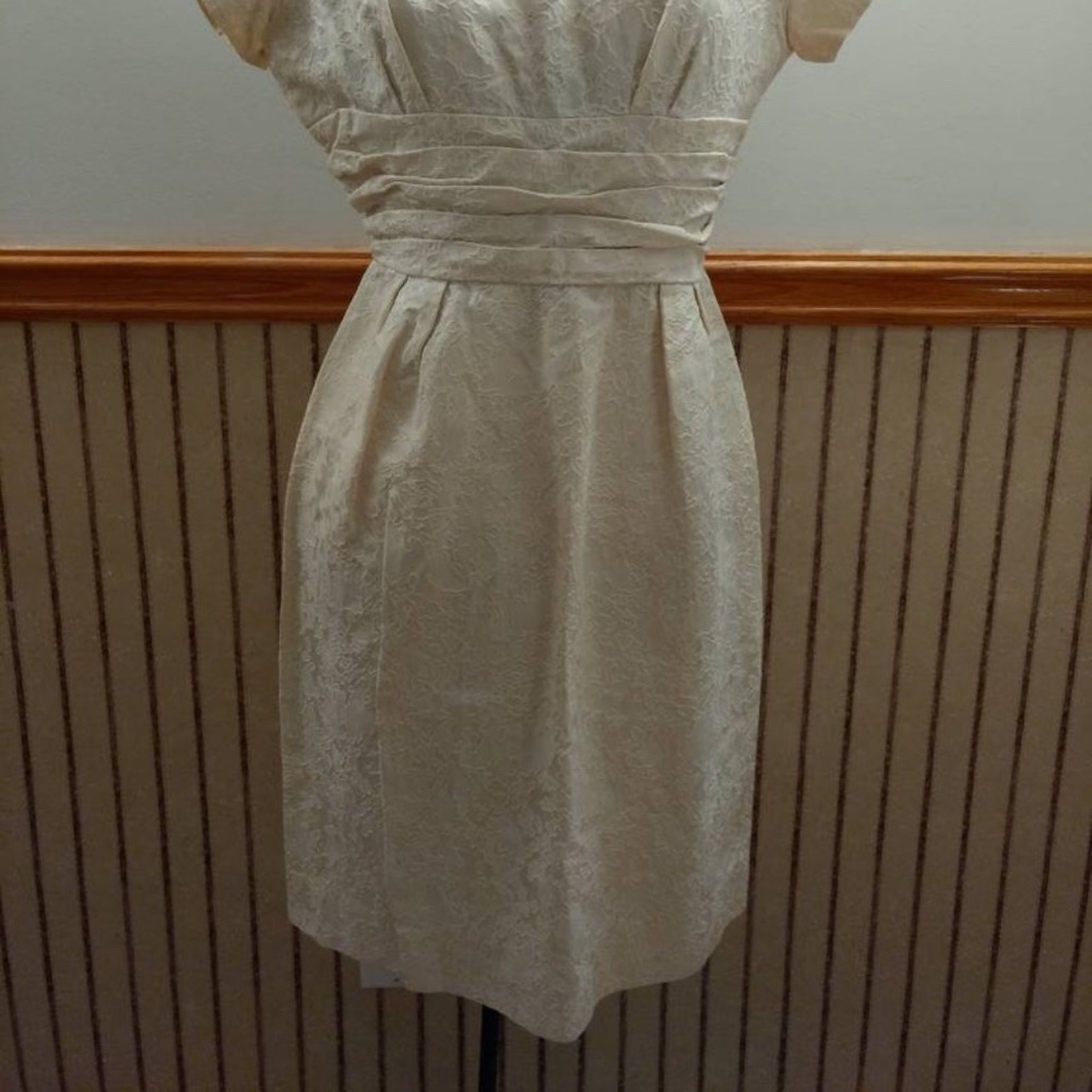 Vintage 50s Cocktail Dress 36" Bust Cream "A Lawrence Original" Jacquard - Picture 2 of 15